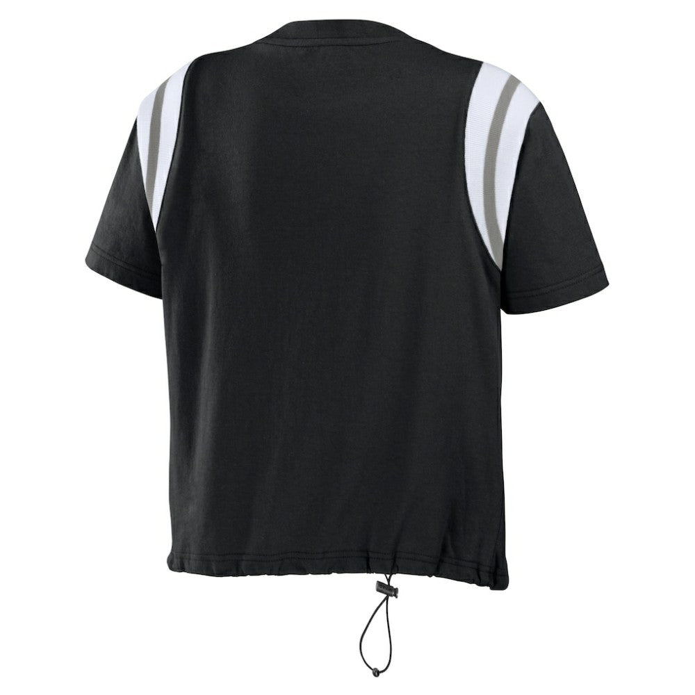 Chicago White Sox WEAR by Erin Andrews Women's Cinched Colorblock T-Shirt - Black T-shirts