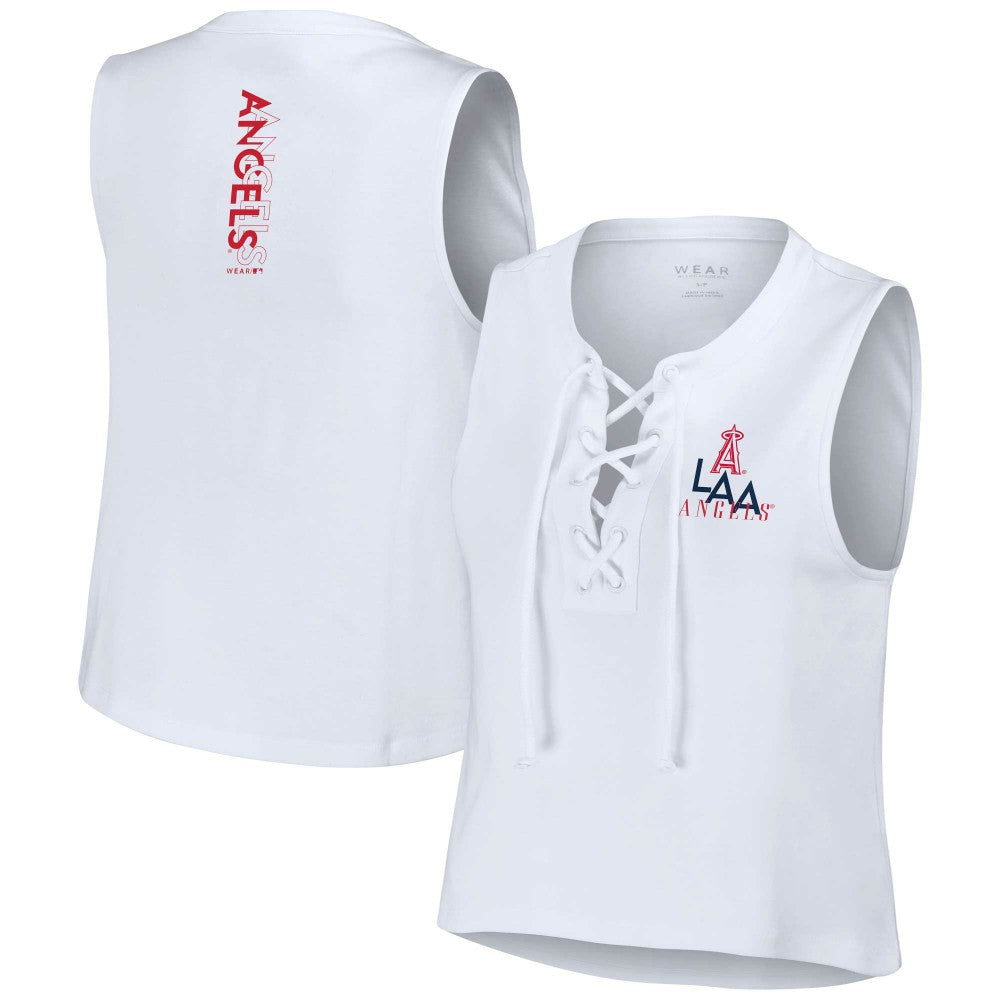 Los Angeles Angels WEAR by Erin Andrews Women's Lace-Up Tank Top - White Tanks
