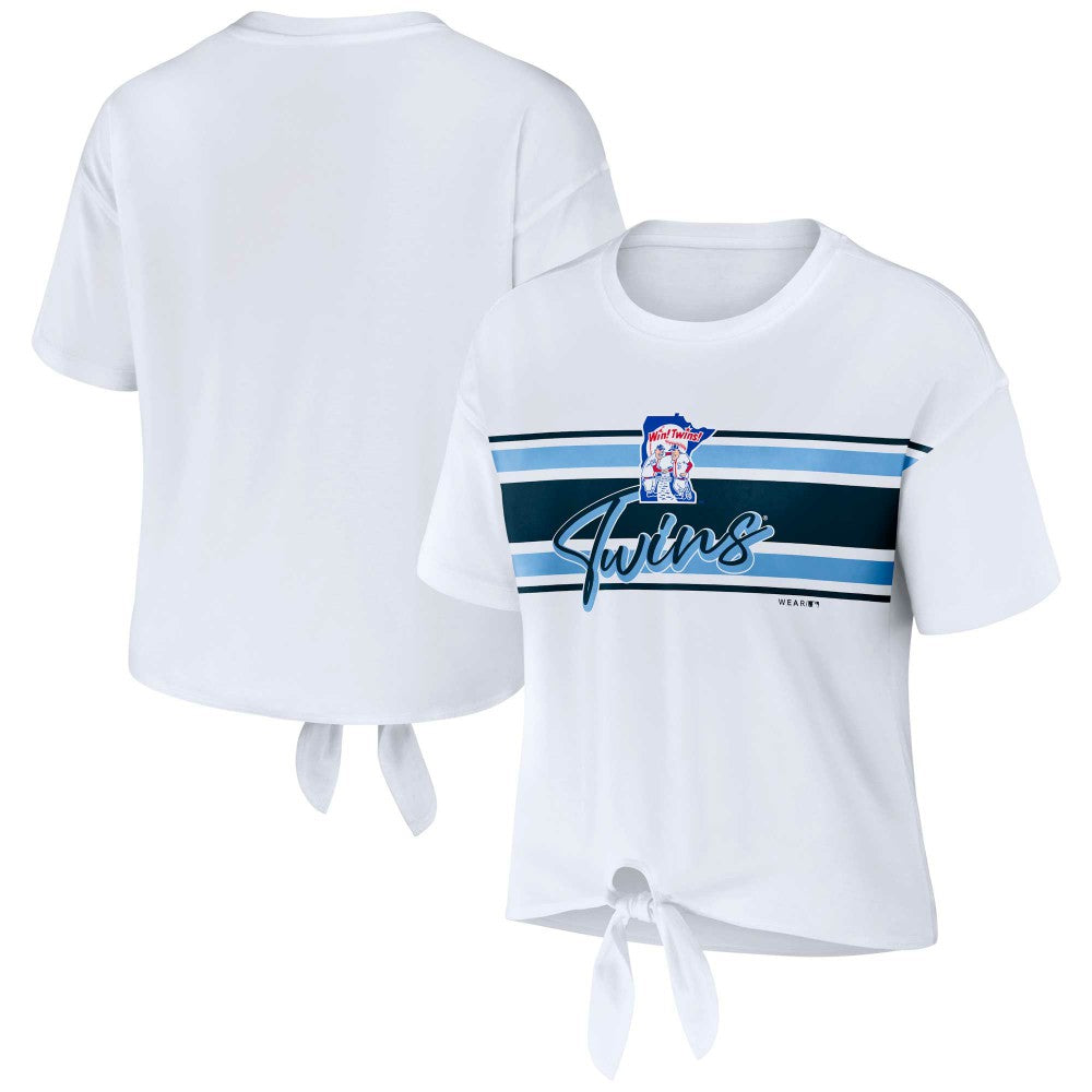 Minnesota Twins WEAR by Erin Andrews Women's Front Tie T-Shirt - White T-shirts