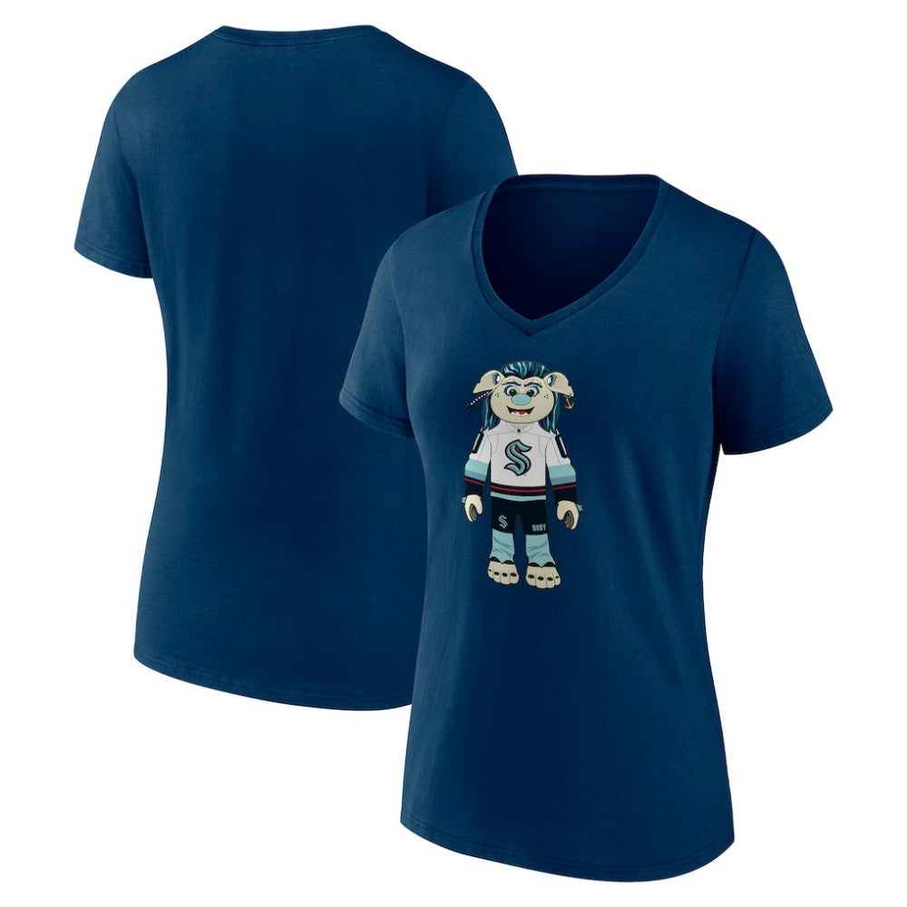 NHL Seattle Kraken Women's Mascot Buoy V-Neck T-Shirt - Deep Sea Blue