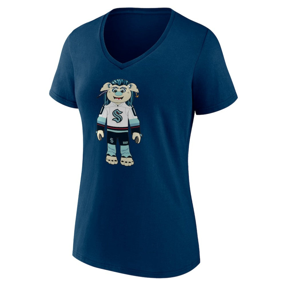 NHL Seattle Kraken Women's Mascot Buoy V-Neck T-Shirt - Deep Sea Blue