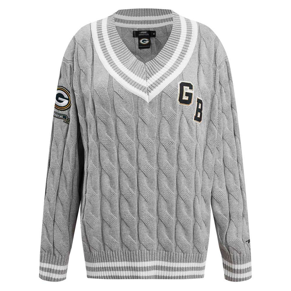 Green Bay Packers Pro Standard Women's Prep V-Neck Pullover Sweater Heather Gray