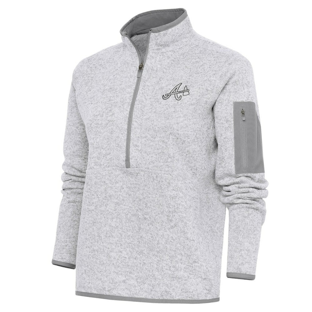 Atlanta Braves Antigua Women's Brushed Metallic Fortune Half-Zip Pullover Jacket - Heather Gray Jackets