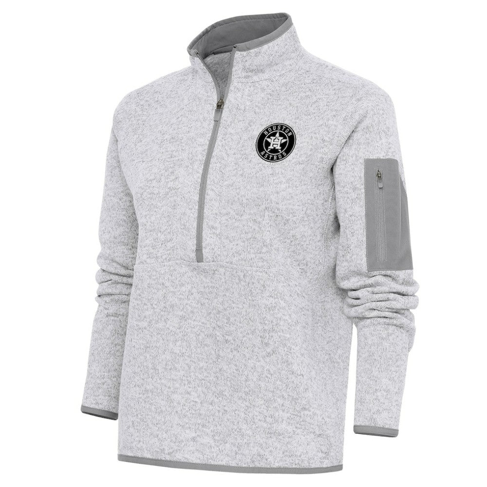 Houston Astros Antigua Women's Brushed Metallic Fortune Half-Zip Pullover Jacket - Heather Gray Jackets