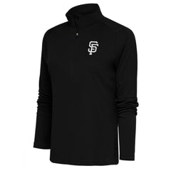 San Francisco Giants Antigua Women's Brushed Metallic Tribute Half-Zip Pullover Top - Black Pullover
