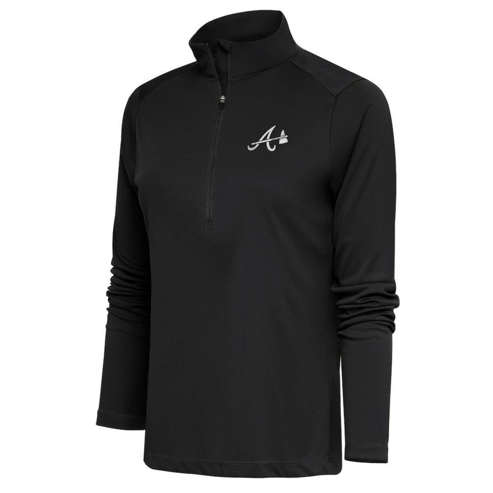 Atlanta Braves Antigua Women's Brushed Metallic Tribute Half-Zip Pullover Top - Gray Pullover