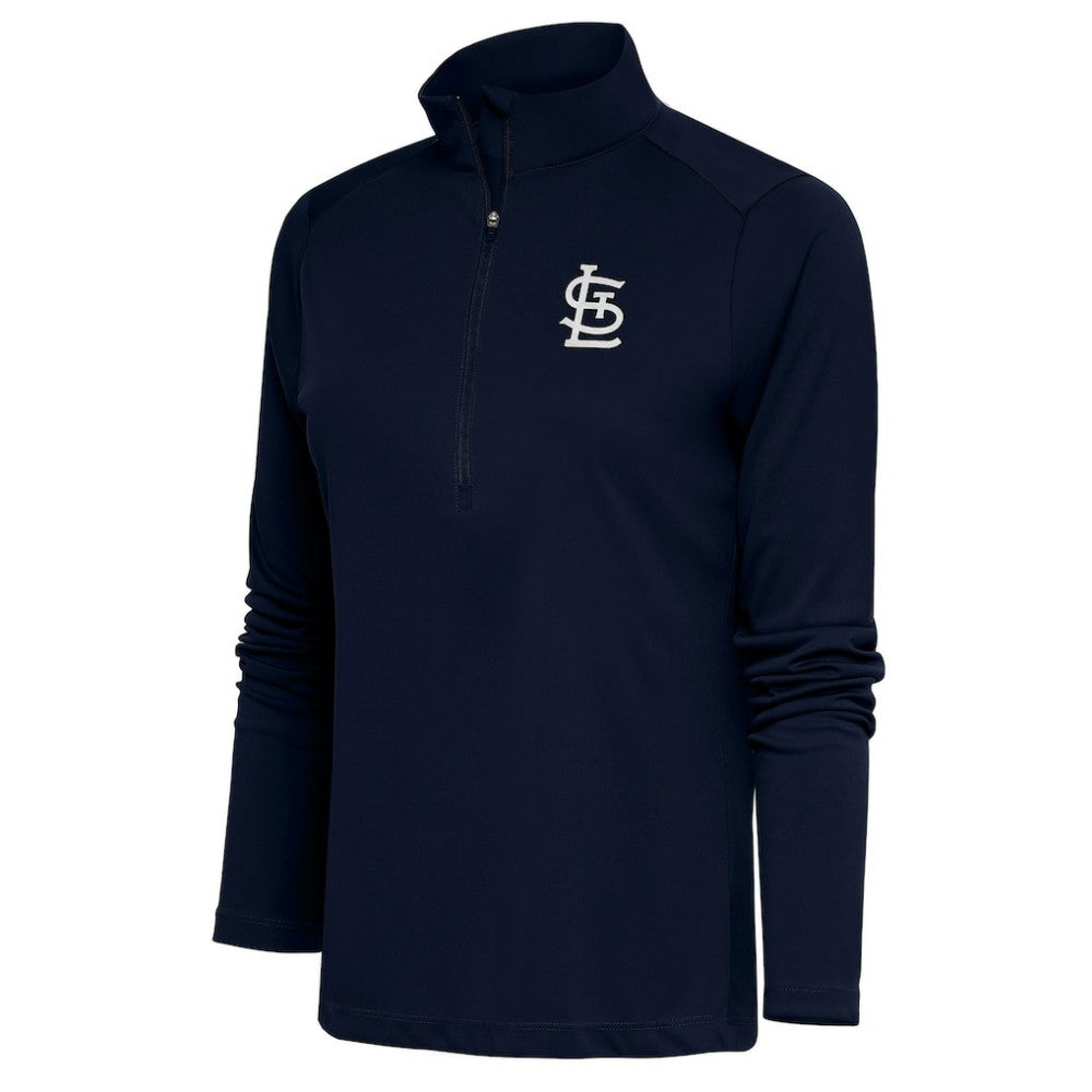 St. Louis Cardinals Antigua Women's Brushed Metallic Tribute Half-Zip Pullover Top - Navy Pullover