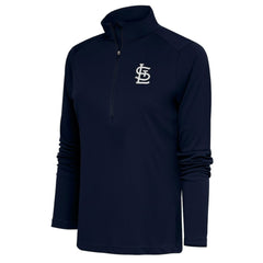 St. Louis Cardinals Antigua Women's Brushed Metallic Tribute Half-Zip Pullover Top - Navy Pullover