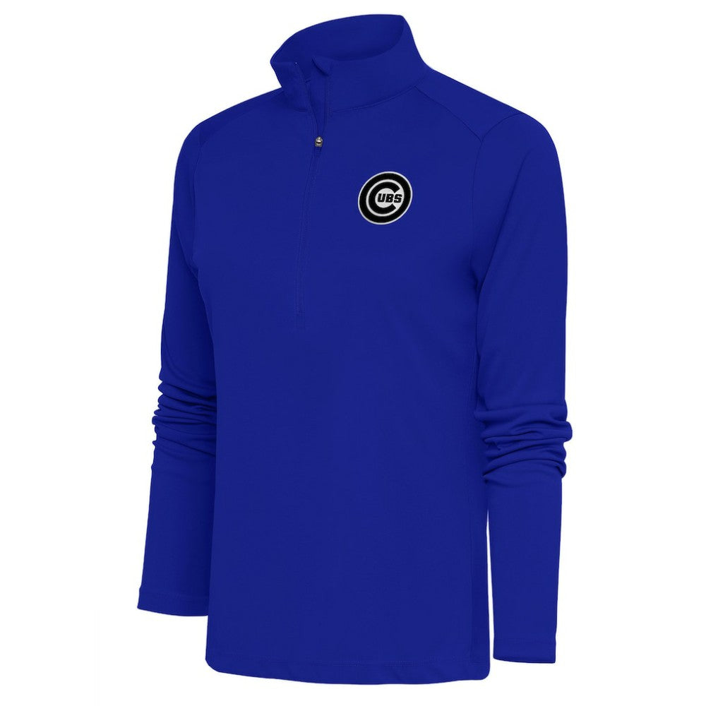 Chicago Cubs Antigua Women's Brushed Metallic Tribute Half-Zip Pullover Top - Royal Pullover
