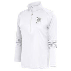 Detroit Tigers Antigua Women's Brushed Metallic Tribute Half-Zip Pullover Top - White Pullover