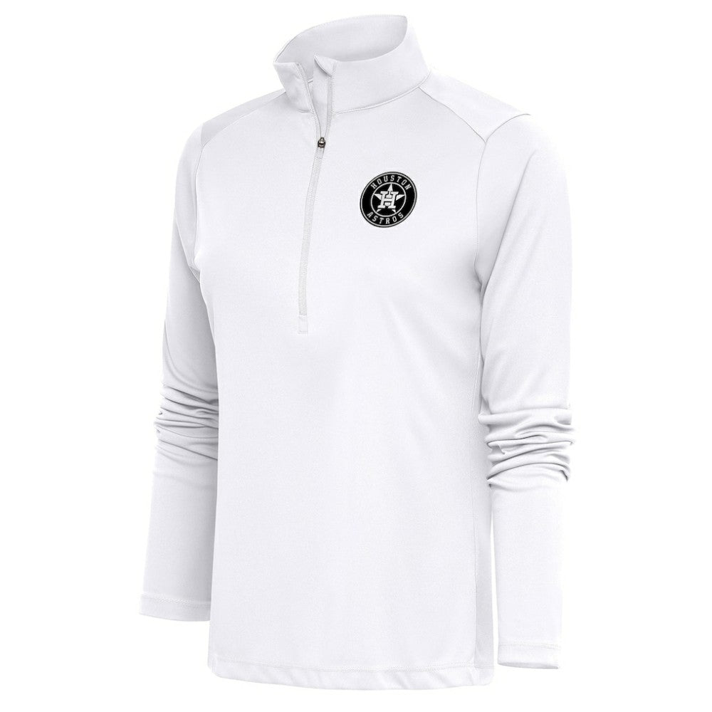 Houston Astros Antigua Women's Brushed Metallic Tribute Half-Zip Pullover Top - White Pullover
