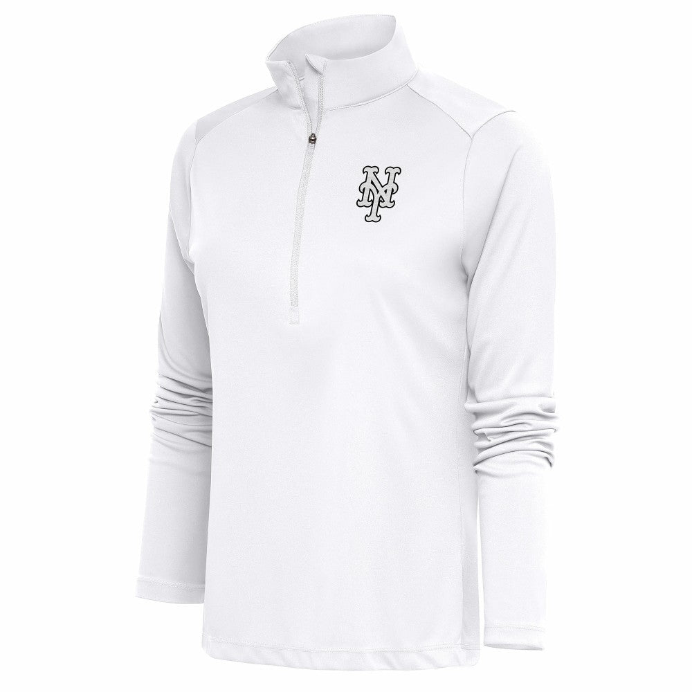 New York Mets Antigua Women's Brushed Metallic Tribute Half-Zip Pullover Top - White Pullover