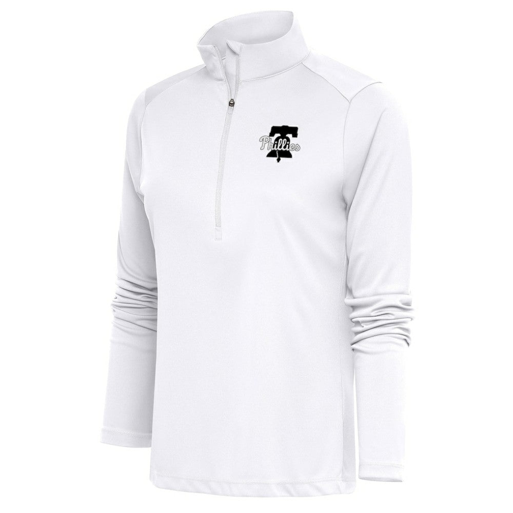 Philadelphia Phillies Antigua Women's Brushed Metallic Tribute Half-Zip Pullover Top - White Pullover