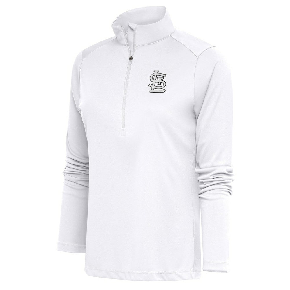 St. Louis Cardinals Antigua Women's Brushed Metallic Tribute Half-Zip Pullover Top - White Pullover