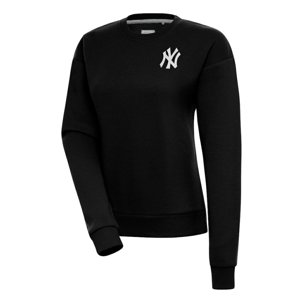 New York Yankees Antigua Women's Brushed Metallic Victory Pullover Sweatshirt - Black Pullover