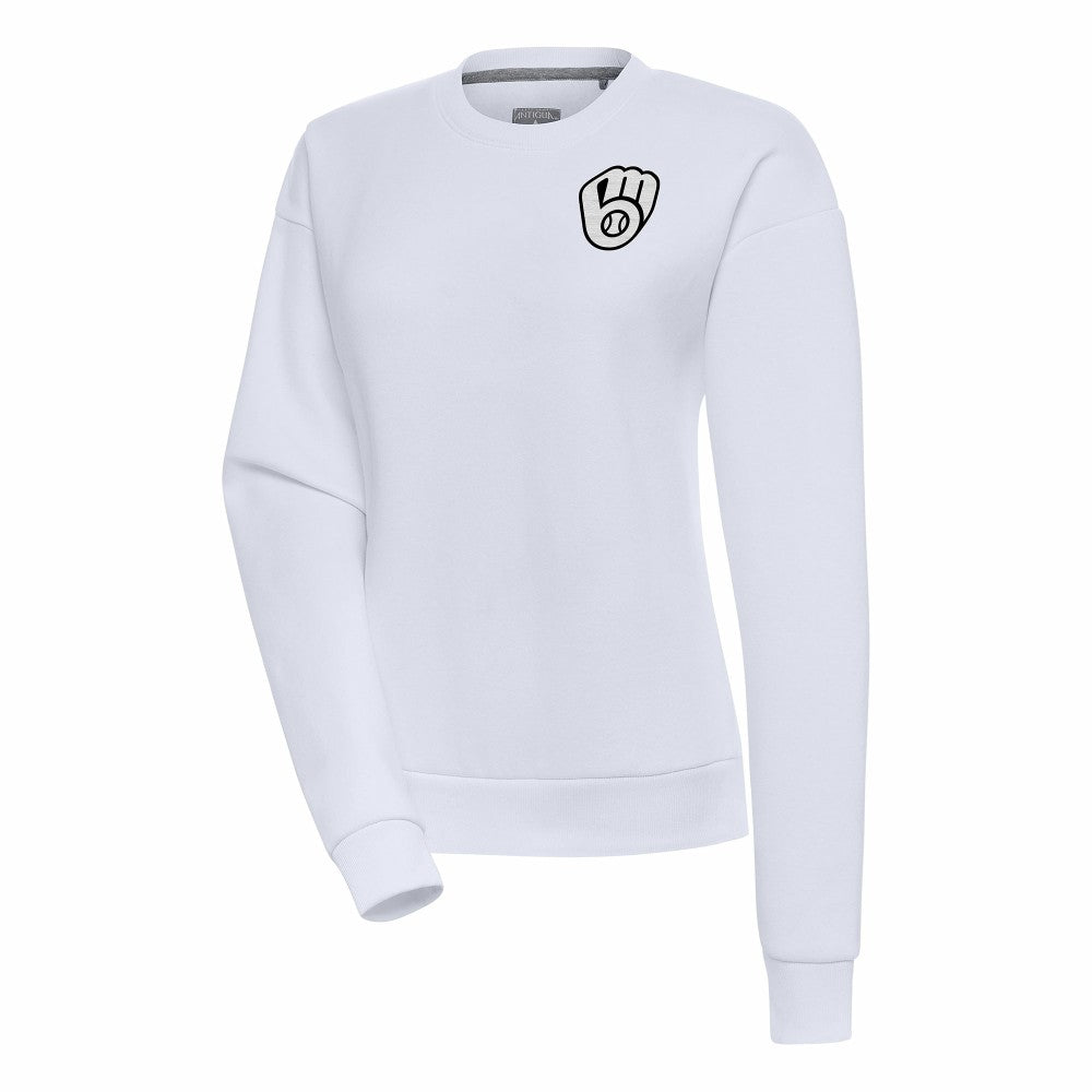Milwaukee Brewers Antigua Women's Brushed Metallic Victory Pullover Sweatshirt - White Pullover