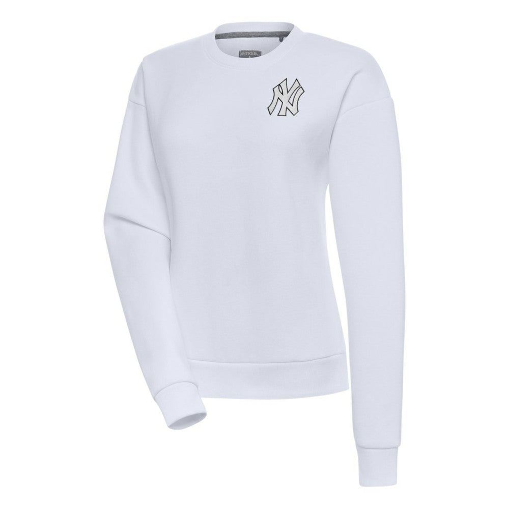 New York Yankees Antigua Women's Brushed Metallic Victory Pullover Sweatshirt - White Pullover