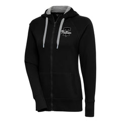 Philadelphia Phillies Antigua Women's Brushed Metallic Victory Full-Zip Hoodie - Black Hoodies