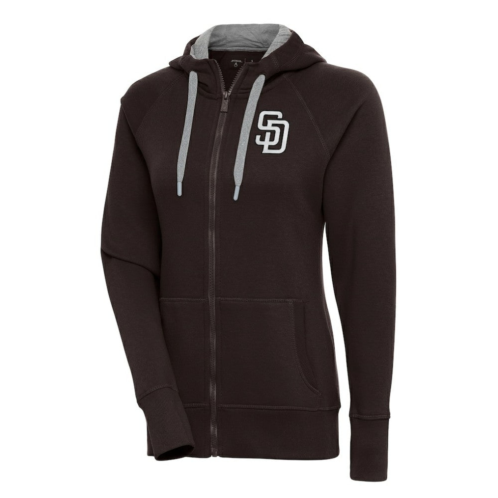 San Diego Padres Antigua Women's Brushed Metallic Victory Full-Zip Hoodie - Brown Hoodies