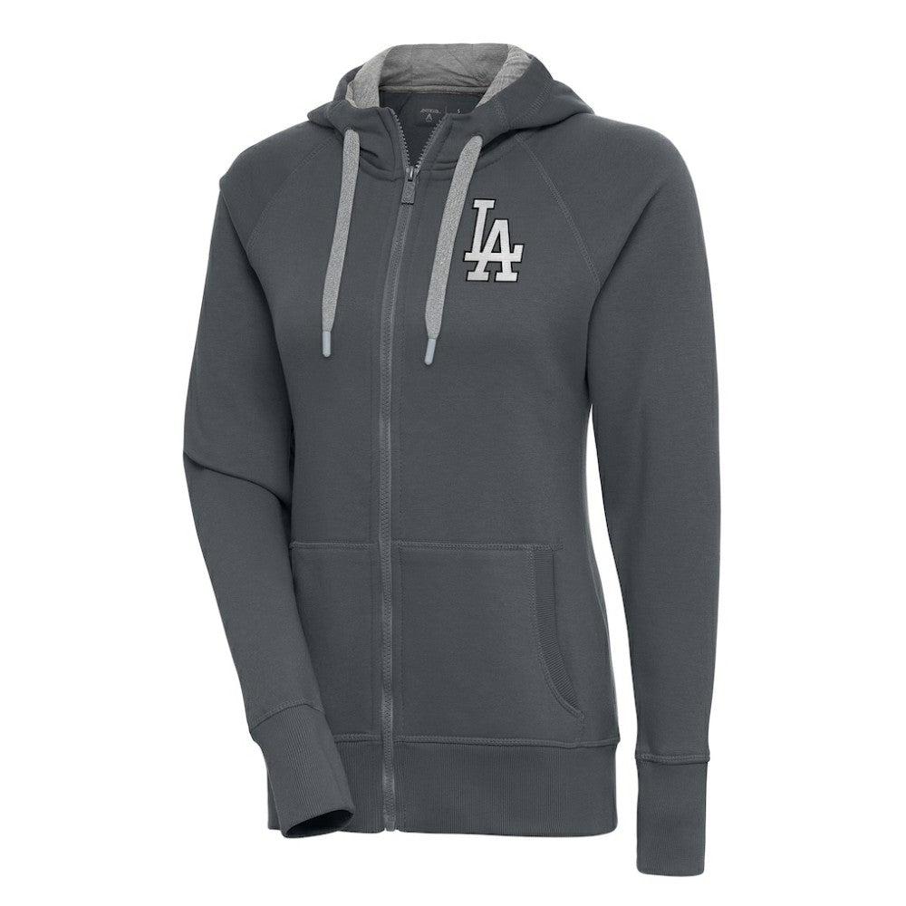 Los Angeles Dodgers Antigua Women's Brushed Metallic Victory Full-Zip Hoodie - Charcoal Hoodies