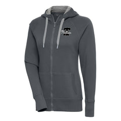 Philadelphia Phillies Antigua Women's Brushed Metallic Victory Full-Zip Hoodie - Charcoal Hoodies