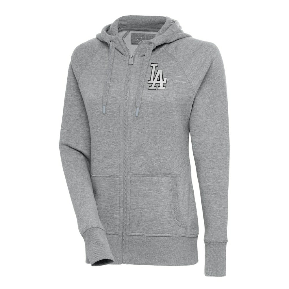 Los Angeles Dodgers Antigua Women's Brushed Metallic Victory Full-Zip Hoodie - Heather Gray Hoodies