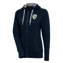Milwaukee Brewers Antigua Women's Brushed Metallic Victory Full-Zip Hoodie - Navy Hoodies