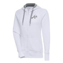 Atlanta Braves Antigua Women's Brushed Metallic Victory Full-Zip Hoodie - White Hoodies