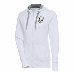 Milwaukee Brewers Antigua Women's Brushed Metallic Victory Full-Zip Hoodie - White Hoodies