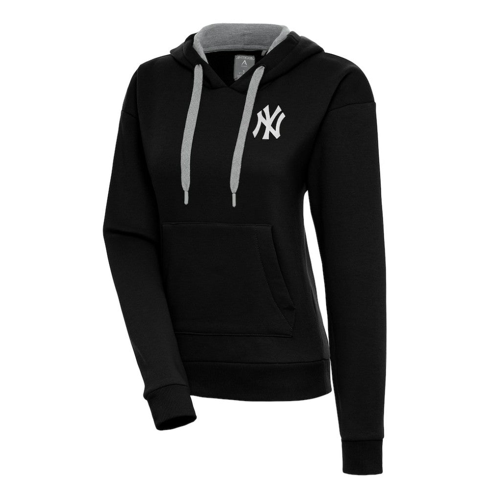New York Yankees Antigua Women's Brushed Metallic Victory Pullover Hoodie - Black Hoodies