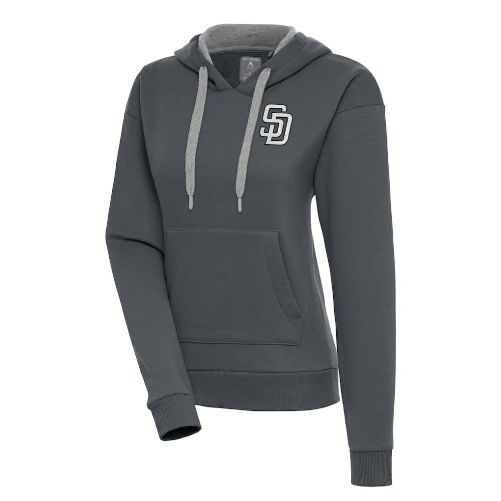 San Diego Padres Antigua Women's Brushed Metallic Victory Pullover Hoodie - Charcoal Hoodies