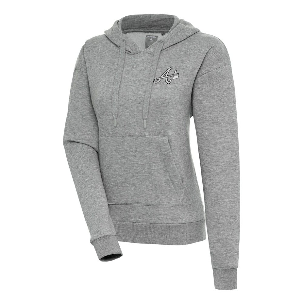 Atlanta Braves Antigua Women's Brushed Metallic Victory Pullover Hoodie - Heather Gray Hoodies