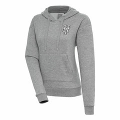 New York Mets Antigua Women's Brushed Metallic Victory Pullover Hoodie - Heather Gray Hoodies