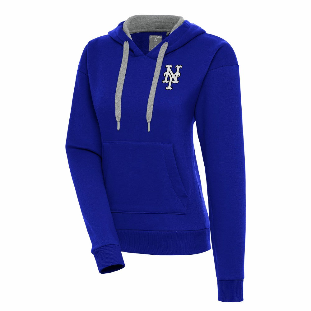 New York Mets Antigua Women's Brushed Metallic Victory Pullover Hoodie - Royal Hoodies