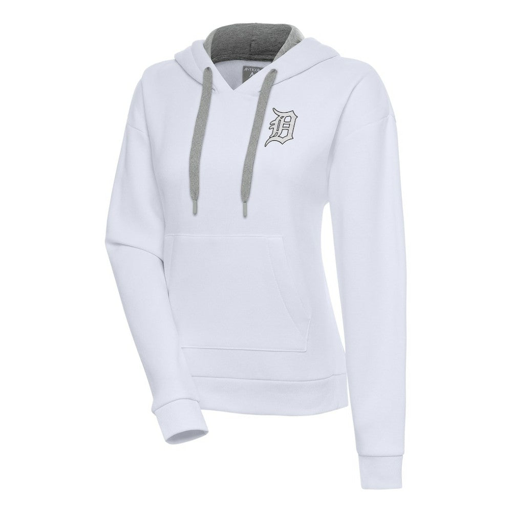 Detroit Tigers Antigua Women's Brushed Metallic Victory Pullover Hoodie - White Hoodies