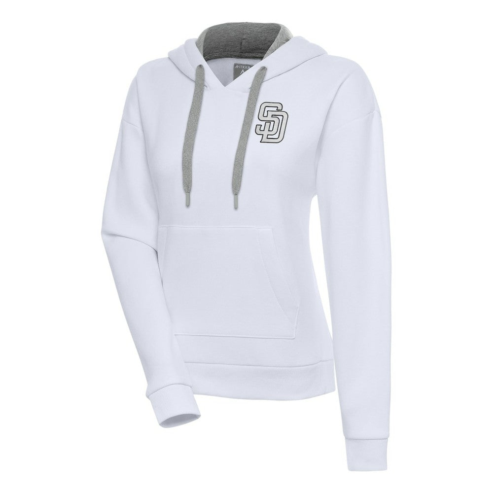 San Diego Padres Antigua Women's Brushed Metallic Victory Pullover Hoodie - White Hoodies