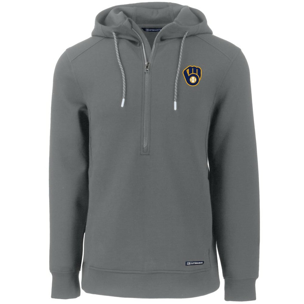 Milwaukee Brewers Cutter & Buck Roam Eco Half-Zip Recycled Pullover Hoodie - Gray Hoodies
