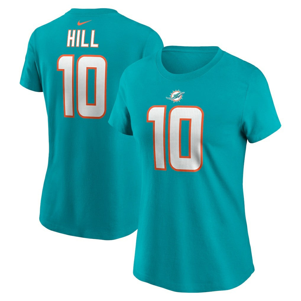 Tyreek Hill Miami Dolphins Women's Player Name & Number T-Shirt Aqua