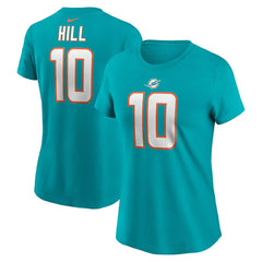 Tyreek Hill Miami Dolphins Women's Player Name & Number T-Shirt Aqua
