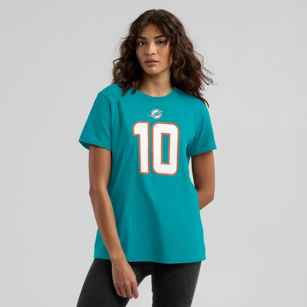 Tyreek Hill Miami Dolphins Women's Player Name & Number T-Shirt Aqua