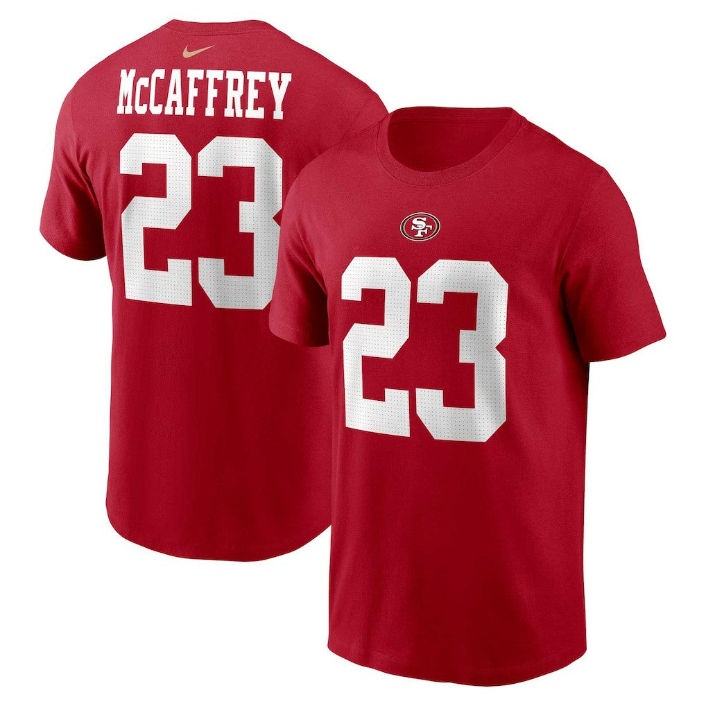 Christian McCaffrey San Francisco 49ers Player Name & Number T-Shirt Scarlet