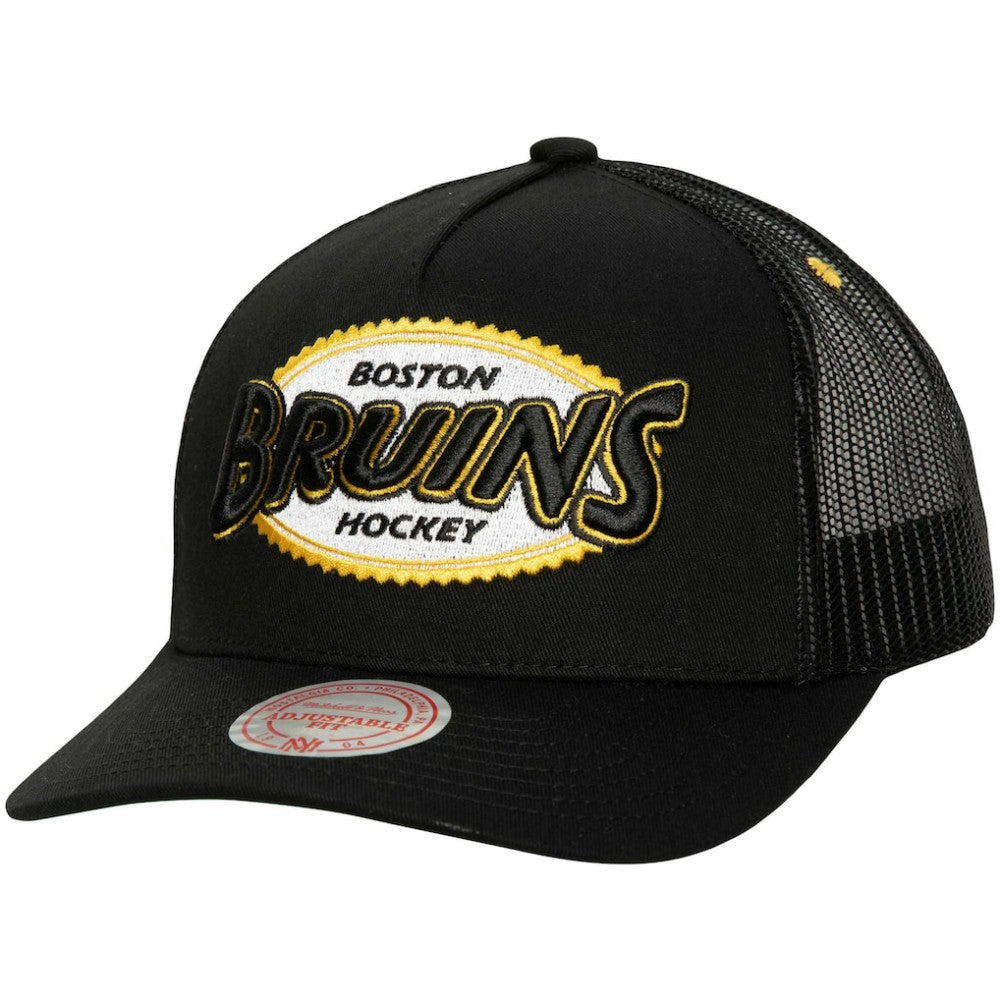 NHL Boston Bruins Mitchell & Ness Team Seal Trucker Snapback Hat - Black