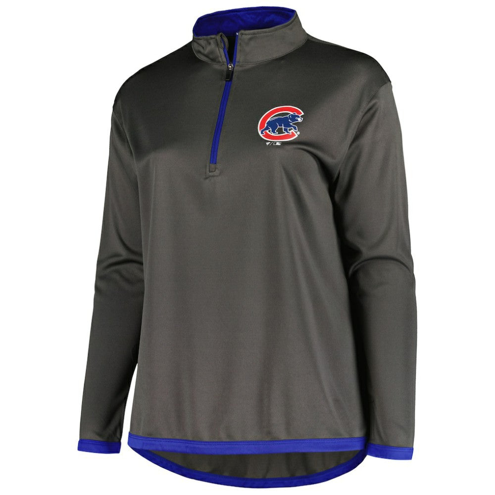 Chicago Cubs Profile Women's Plus Size Quarter-Zip Jacket - Charcoal Jackets