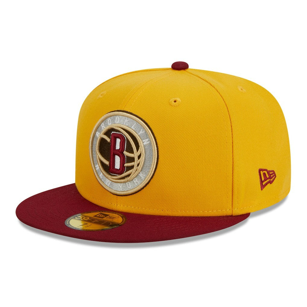 Brooklyn Nets Fall Leaves 2-Tone 59FIFTY Fitted Hat Yellow/Red
