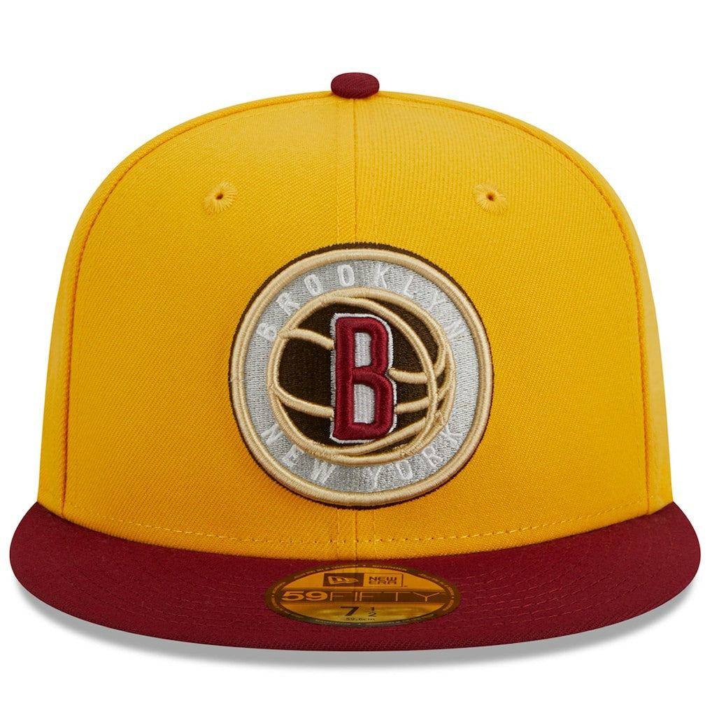 Brooklyn Nets Fall Leaves 2-Tone 59FIFTY Fitted Hat Yellow/Red
