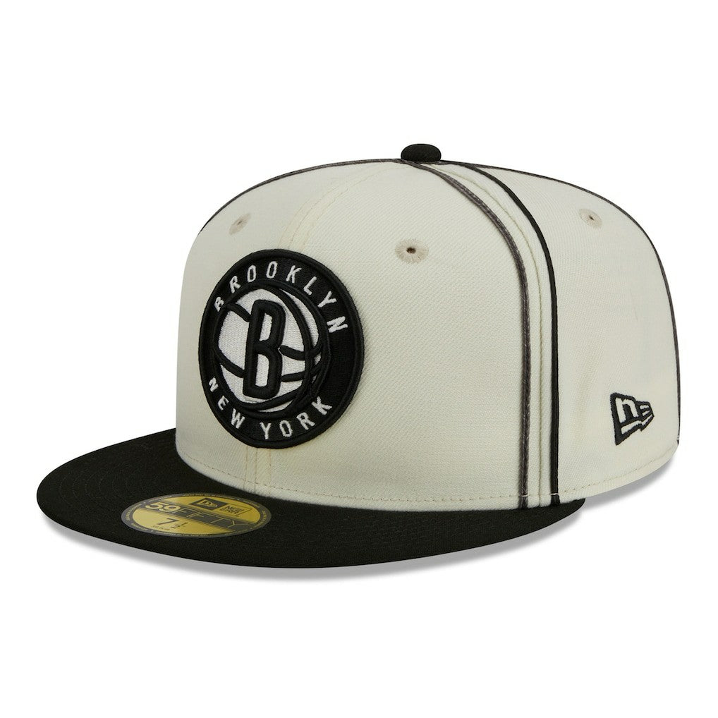 Brooklyn Nets Piping 2-Tone 59FIFTY Fitted Hat Cream/Black