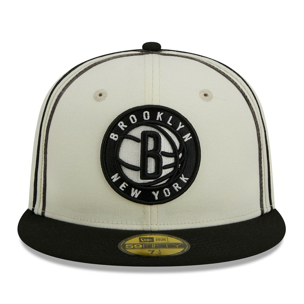 Brooklyn Nets Piping 2-Tone 59FIFTY Fitted Hat Cream/Black