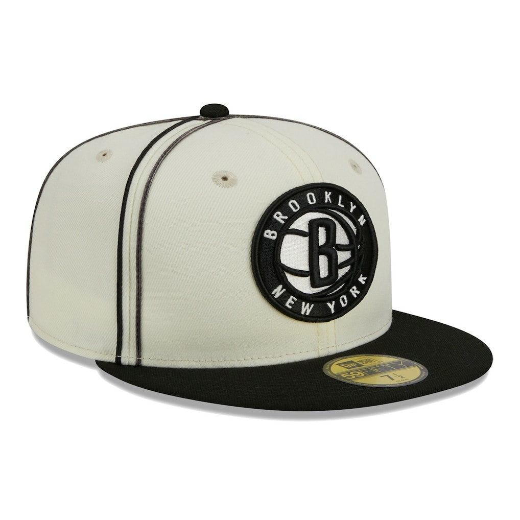 Brooklyn Nets Piping 2-Tone 59FIFTY Fitted Hat Cream/Black