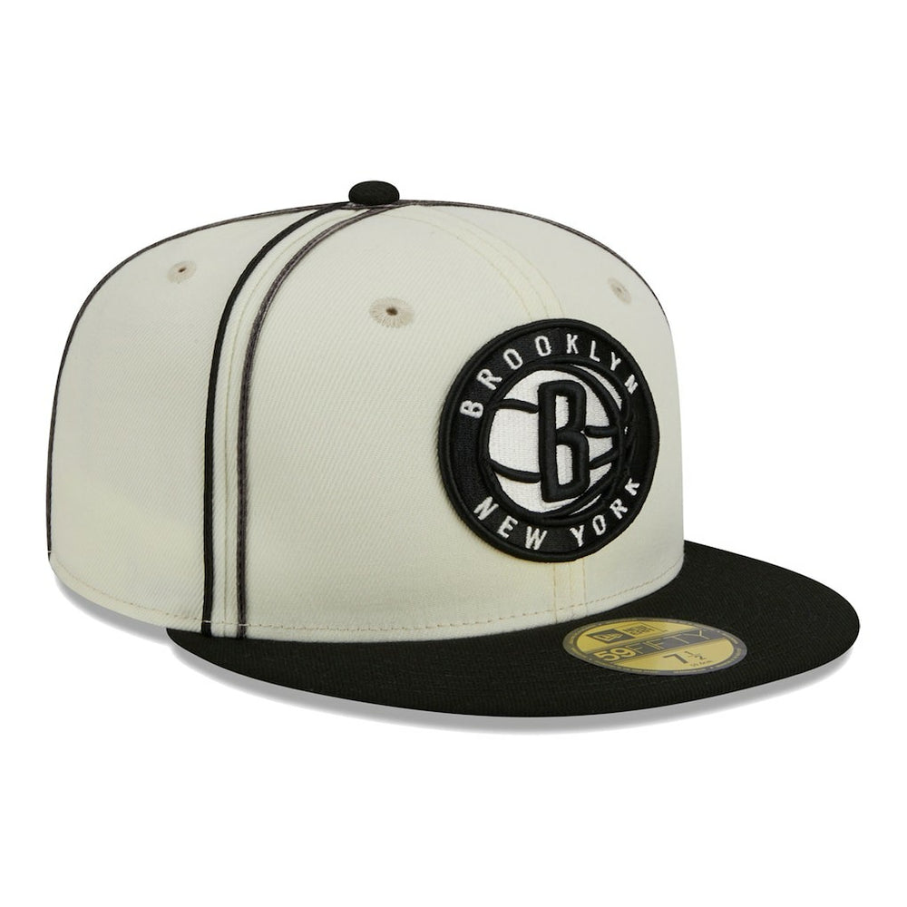 Brooklyn Nets Piping 2-Tone 59FIFTY Fitted Hat Cream/Black