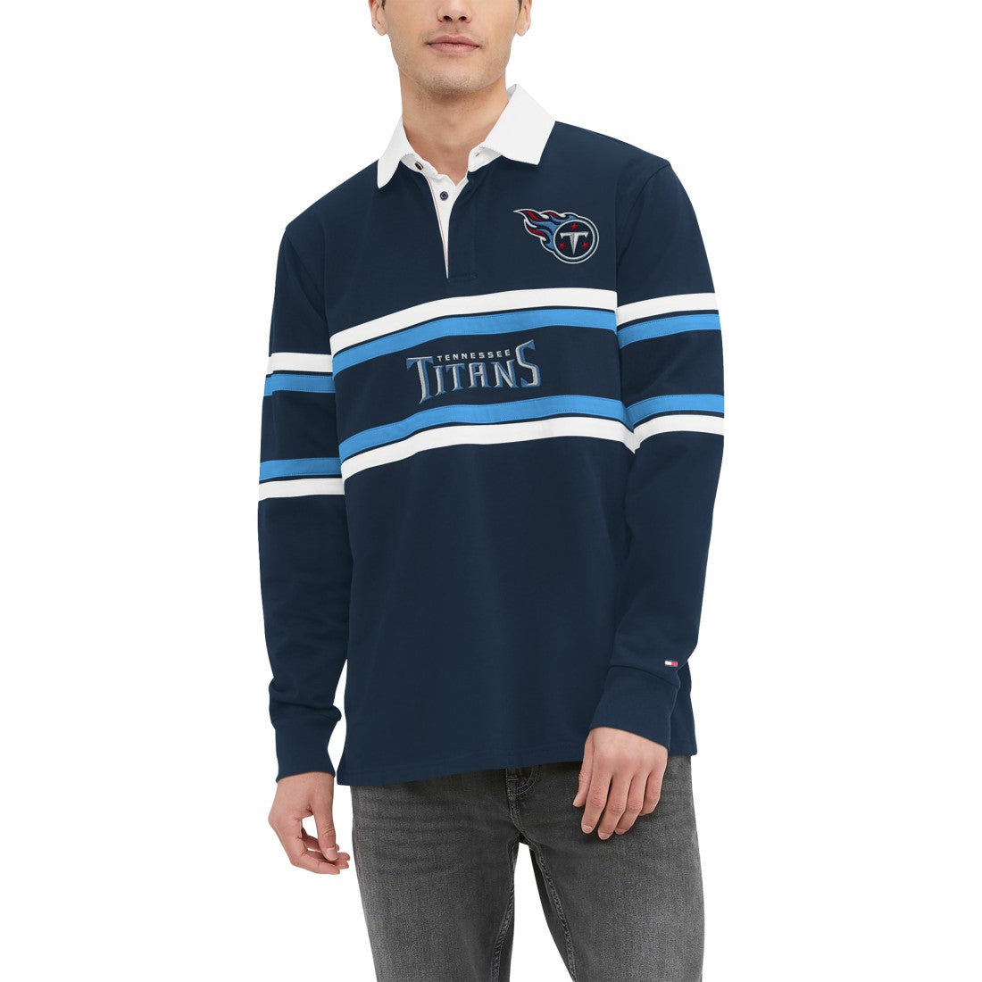 Tennessee Titans Tommy Hilfiger Cory Varsity Rugby Long Sleeve T-Shirt Navy